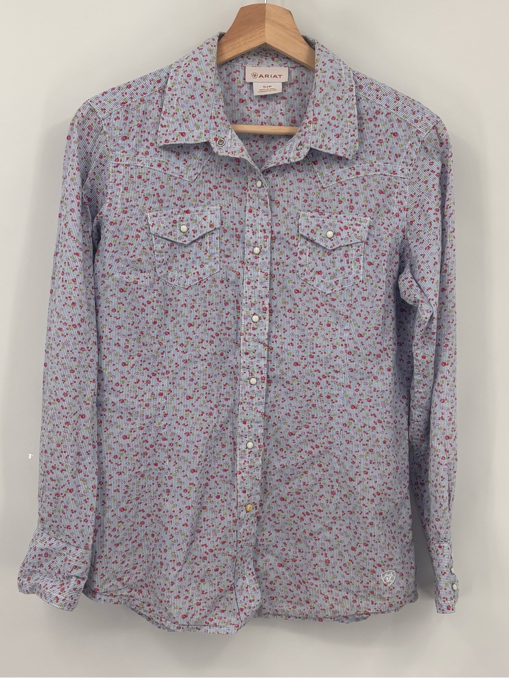 Ariat Light Blue ditzy Floral Snap-Front Western Shirt cowgirl top women Sm